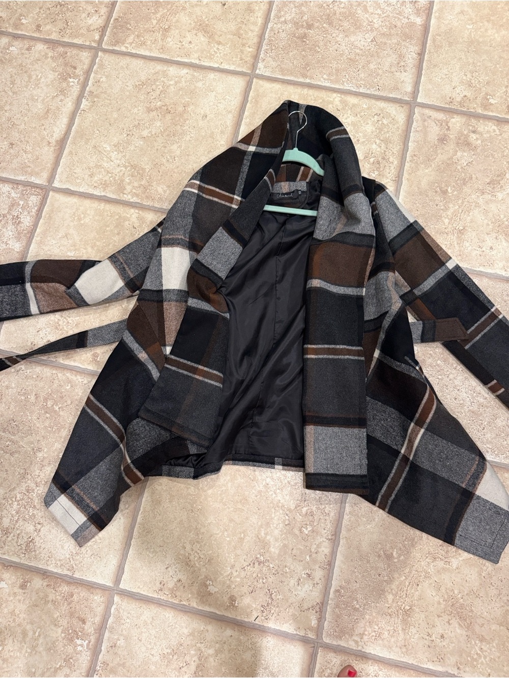 Chicwish Plaid Open-Front Blazer in Black, Gray & Brown